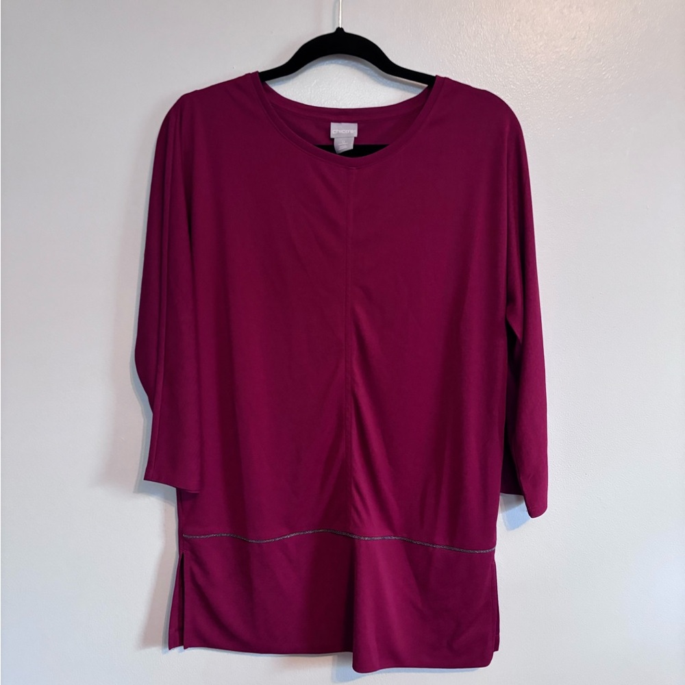 Chicos red purple long sleeve tunic with boxy long cut size 0